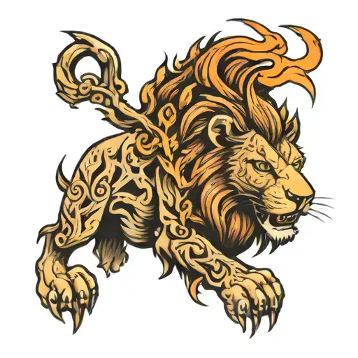 lion with fire  tattoo design idea