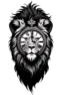 clock and lion tattoo design idea