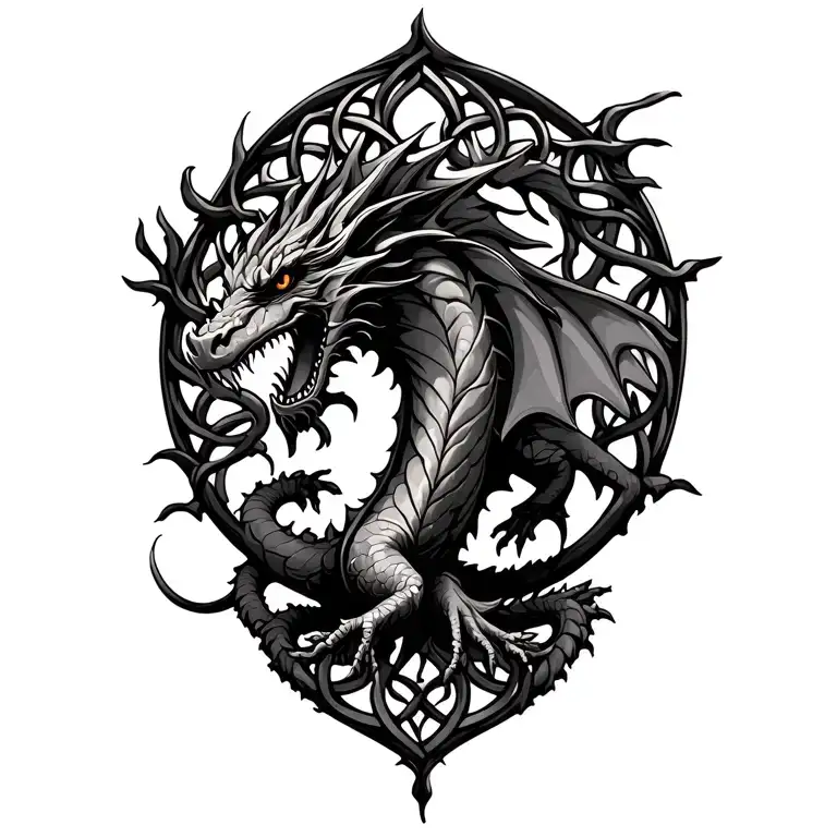 Welsh Dragon with celtic tree of life tattoo design idea