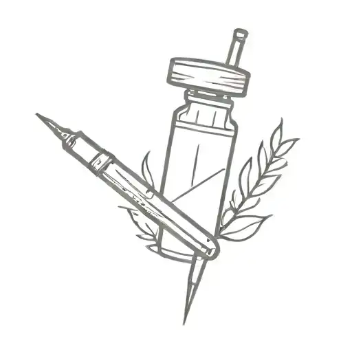 simple gravestone over a syringe symbolizing the client's tattoo design idea
