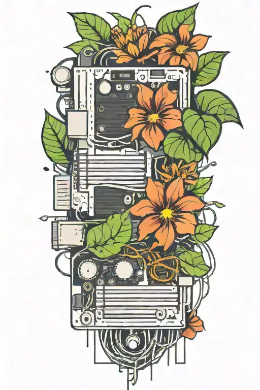 motherboard, computer, flower, vine tattoo design idea