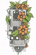 motherboard, computer, flower, vine tattoo design idea