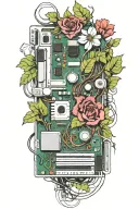motherboard, computer, flower, vine tattoo design idea