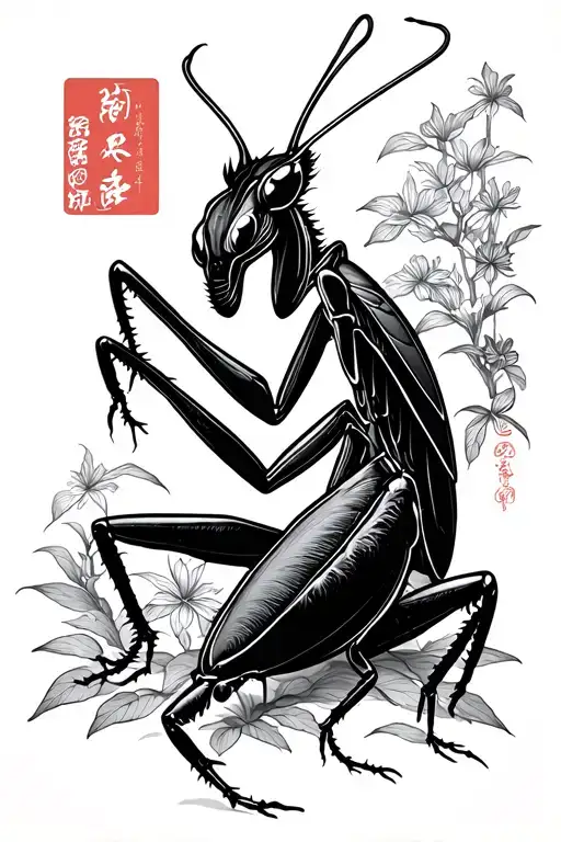 traditional Japanese praying mantis tattoo design idea