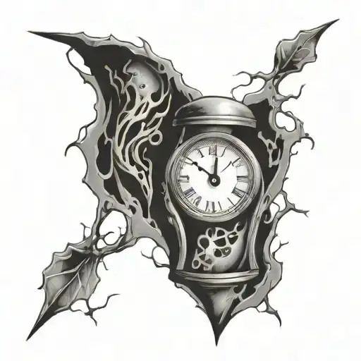 clock with cracks and hourglass tattoo design idea