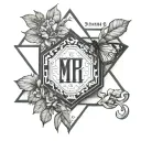 in a hexagaon, put the name "MACK", 26 September 2024, and roman numeral IV tattoo design idea