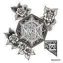 in a hexagaon, put the name "MACK", 26 September 2024, and roman numeral IV tattoo design idea