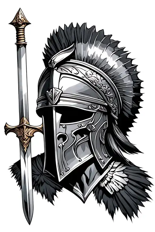 Roman coliseum centurion helmet and sword tattoo design idea