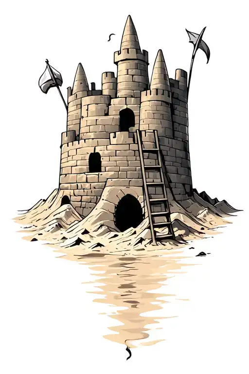 sand castle with ladder leaning against it  tattoo design idea