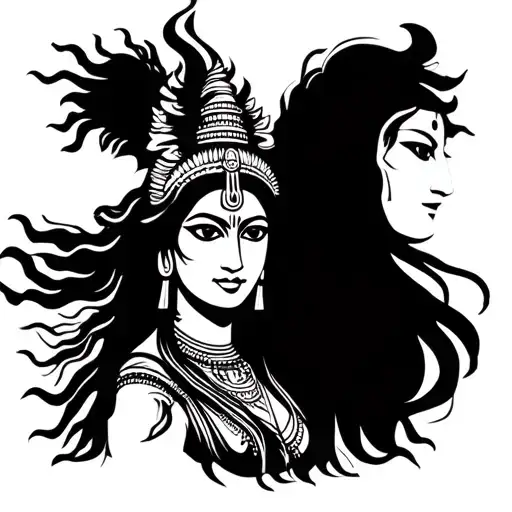 load shiva & kali godess with trisul tattoo design idea