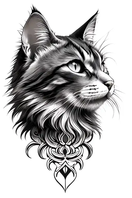 Holestic main coon cat head in flowology style tattoo tattoo design idea