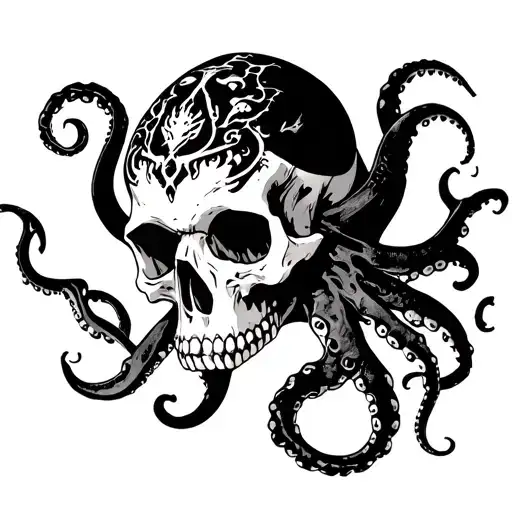 Magic the gathering Black lótus on top of a octopus skull with tentacles  tattoo design idea