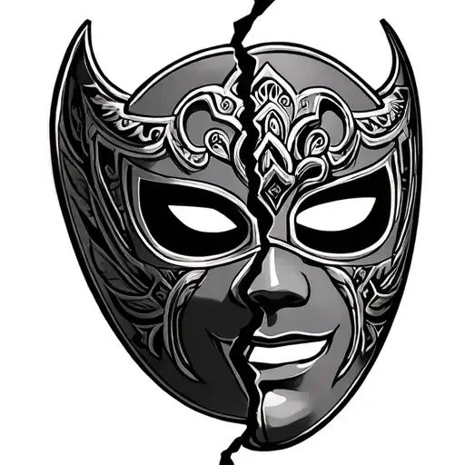 luchador mask split in half tattoo design idea