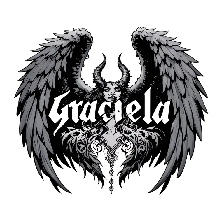 "Graciela " angel and demon inspired font tattoo design idea