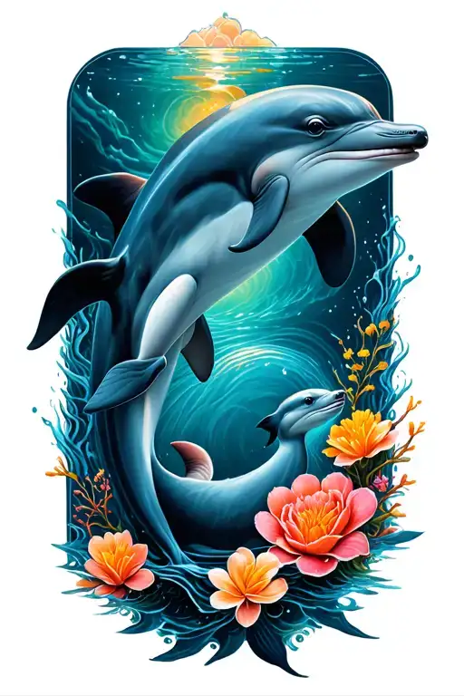 Dolphin mother with baby dolphgin tattoo tattoo design idea