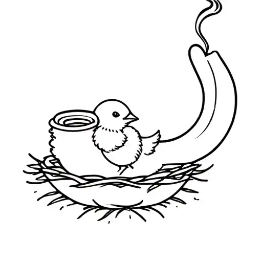  A simple, clean smoking pipe with a tiny chick sitting inside like in a nest. tattoo design idea