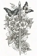 masculine capricorn sword, flowering vine, capricorn constellation, butterfly tattoo design idea