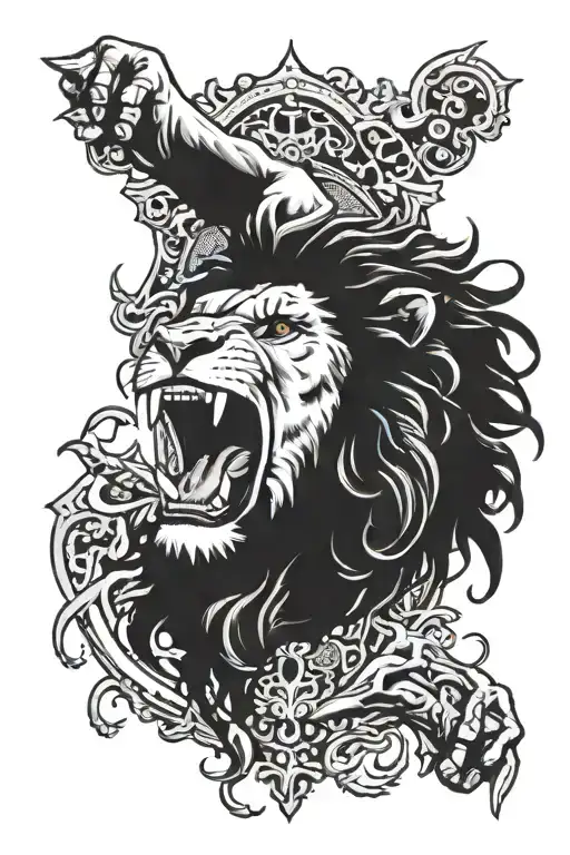 Samson tearing the lion's mouth open tattoo design idea
