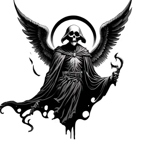grim reaper with wings spread out  tattoo design idea