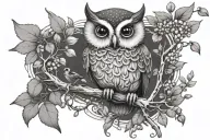 baby owl hawthorn vine tree tattoo design idea