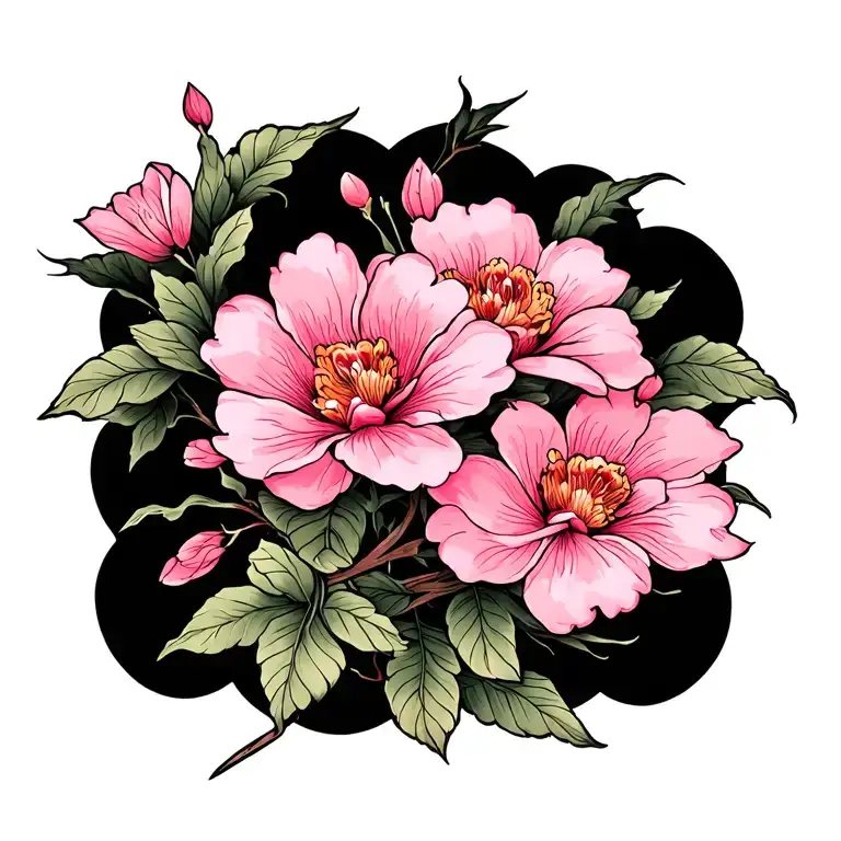 A beautiful Japanese yakuza inspired tattoo Pink flower that is in Japan All over from shoulders to the bottom hips A ta tattoo design idea
