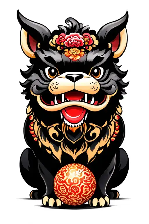 foo dog with ball under paw  tattoo design idea