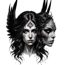 demonic and angelic mixed women face tattoo design idea