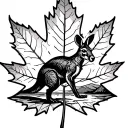 canadian maple leaf with a boxing kangaroo and sunset and australian desert in the leaf background tattoo design idea