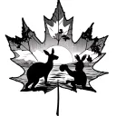 canadian maple leaf with a boxing kangaroo and sunset and australian desert in the leaf background tattoo design idea
