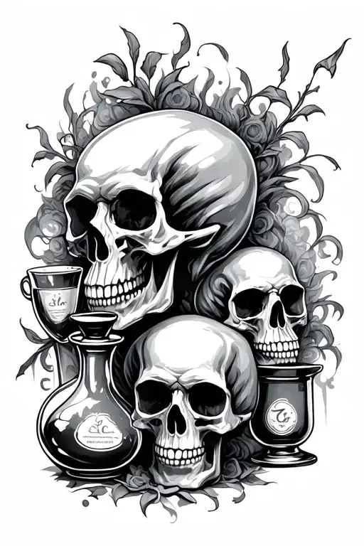 skulls potions magic tattoo design idea