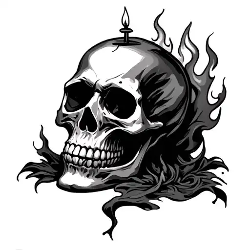 skull flame candle tattoo design idea