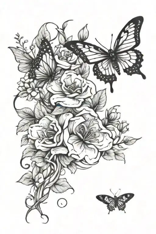 flower, vines bees and butterfly tattoo design idea