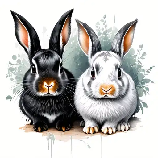1 black rabbit and 1 white rabbit tattoo design idea
