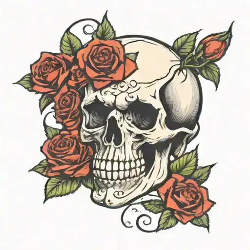 skull and roses grateful dead tattoo design idea
