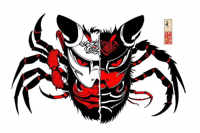 scorpio head with anbu mask split in half tattoo design idea