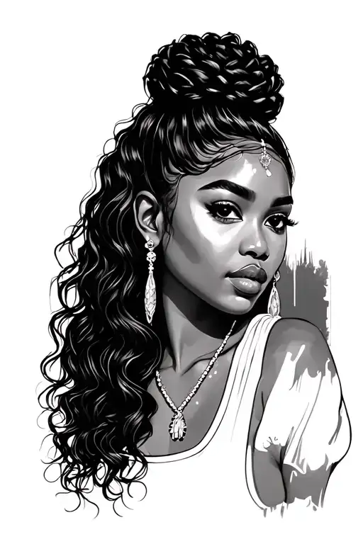 line art black Dominican girl tattoo design idea