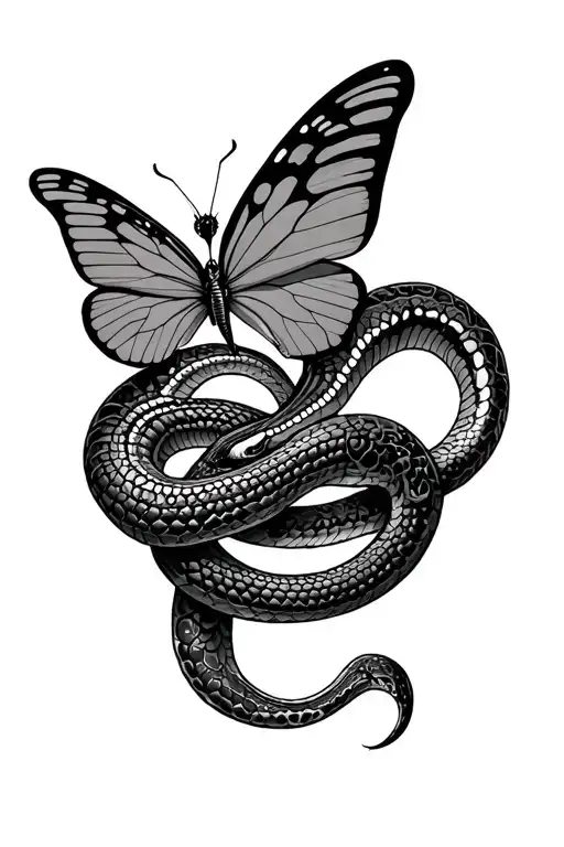 butterfly and a snake intertwined tattoo design idea
