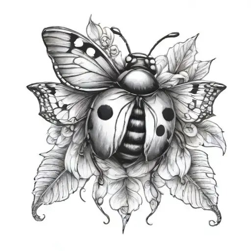 tit ladybug butterflies tattoo design idea