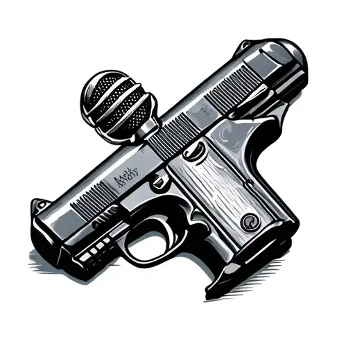 Pintura pistol of the Radio ingles microphone tattoo design idea