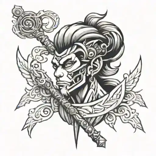 wukong's staff and headband together  tattoo design idea