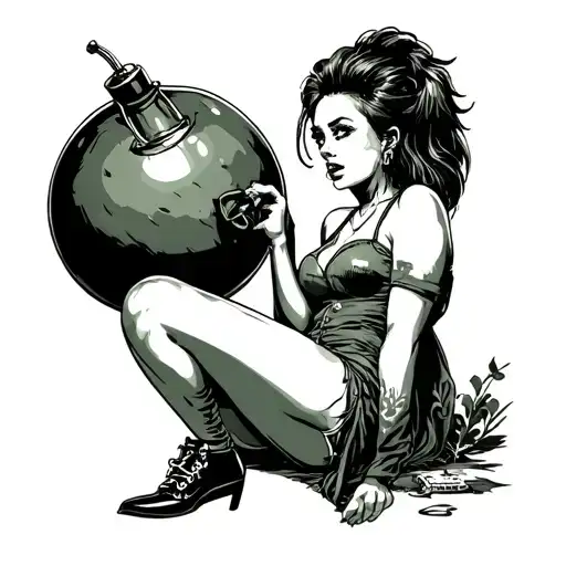 nose art pinup girl sitting bomb green day falls tattoo design idea