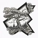 tree growing with Lorraine Cross made entirely tattoo design idea