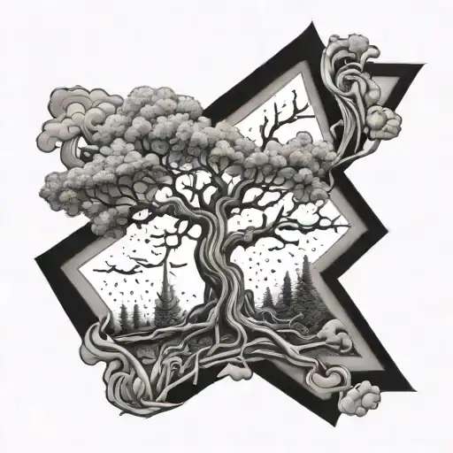 tree growing with Lorraine Cross made entirely tattoo design idea
