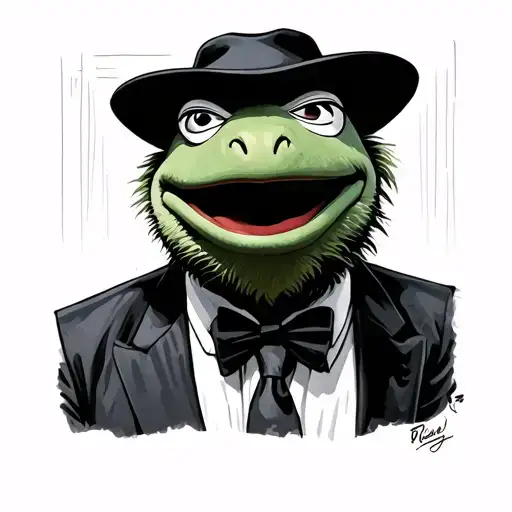 Kermit dressed like italian mob movie characters tattoo design idea