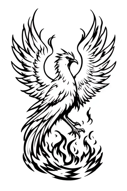 Stencil pheonix rising from the ashes symbolyzing transformation and never giving up tattoo design idea