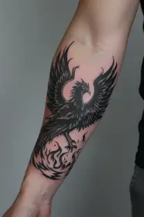 Stencil pheonix rising from the ashes symbolyzing transformation and never giving up tattoo design idea