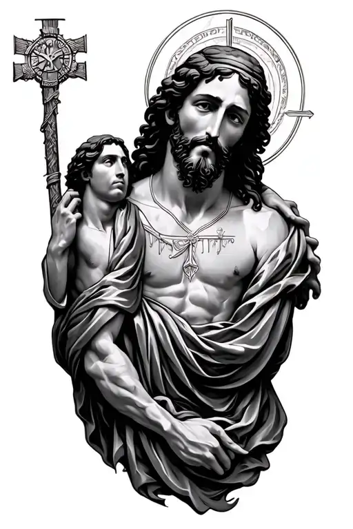saint Judas Tadeo with Jesus tattoo design idea