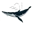 humpback whale with rain cloud background tattoo design idea