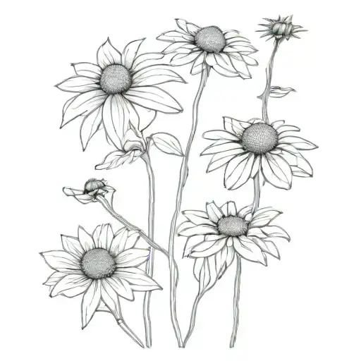 Echinacea daisies intertwined fine for women tattoo design idea