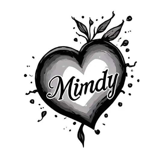 heart with name Mindy through it tattoo design idea